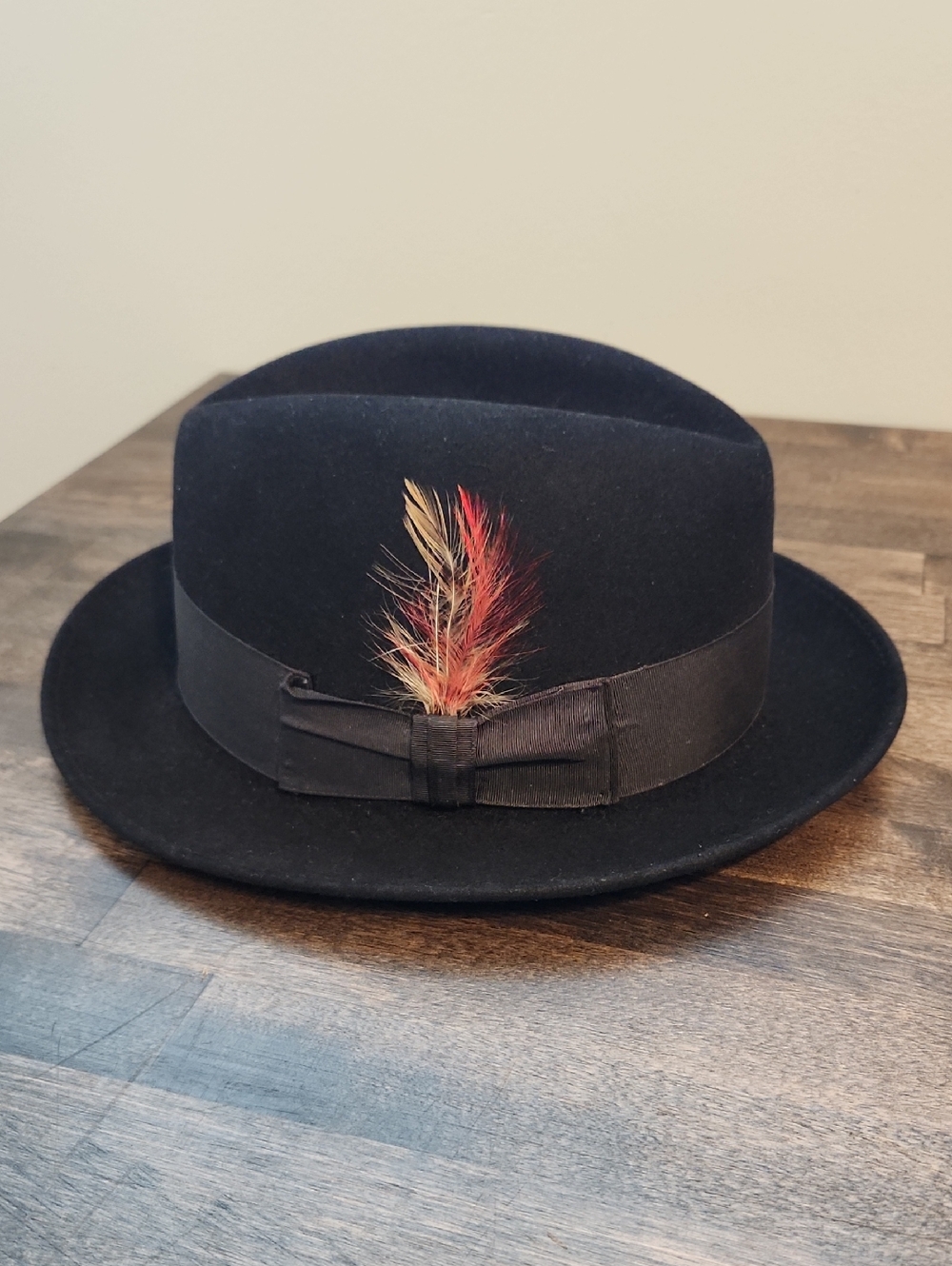 Bailey Wool Fedora with Red-Orange Feather Trim